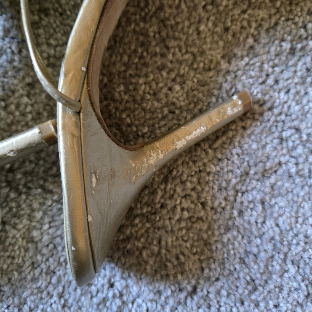 Charles By Charles David Leather Gold Heels Sz 10 Wraparound Strap Lace Up - Picture 7 of 12